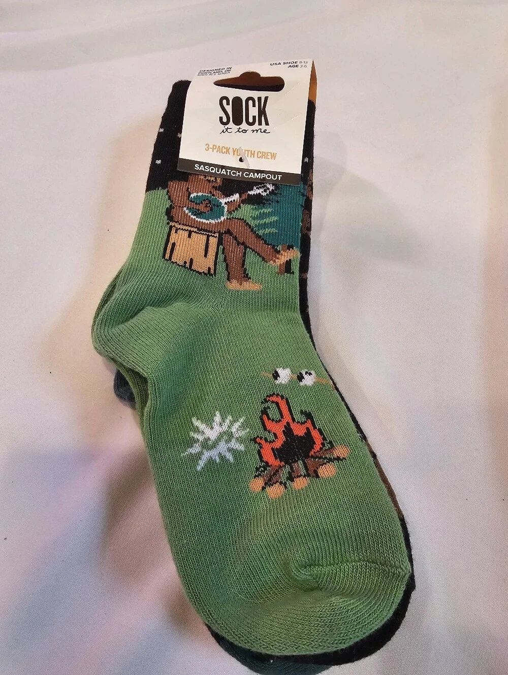Sasquatch Campout Youth Crew Socks 3-Pack- Youth Shoe Size 8-13- NWT